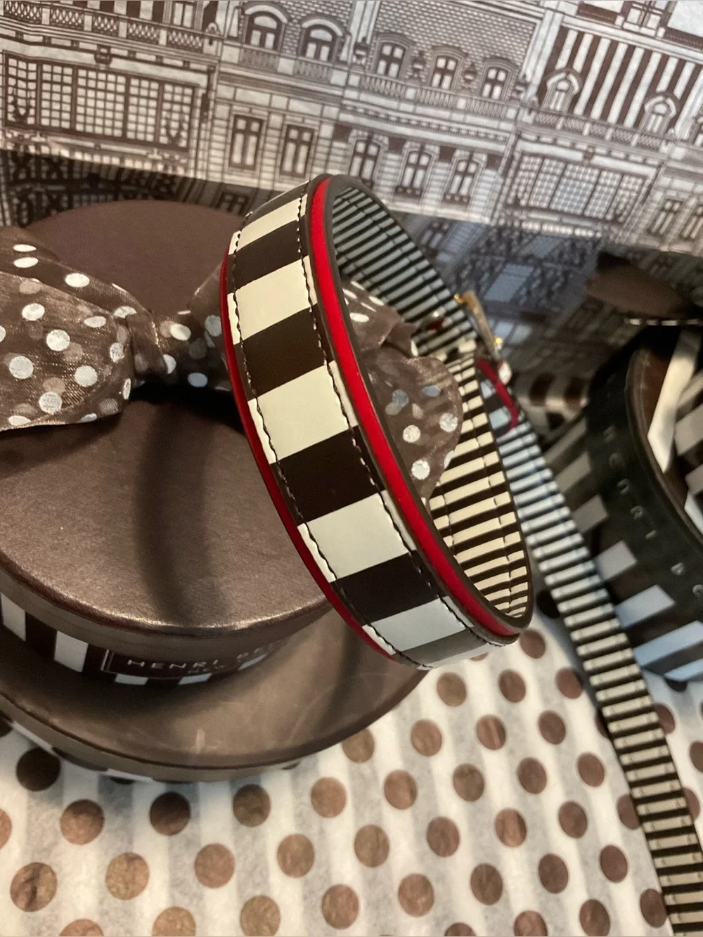 Henri Bendel Leash - Centennial Stripes with Red Trim
